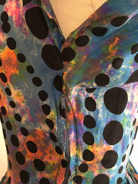 Vintage 1950s Rainbow Polka Dot Dress 50s Silk Dr… - image 8