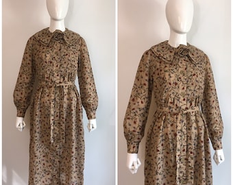 Vintage 1970s Albert Nipon Floral Dress 70s Autumn Fall Flower Dress