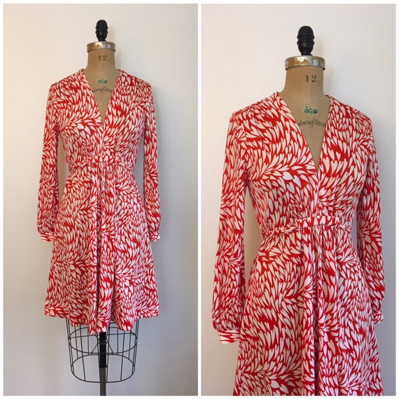 Vintage 1970s Novelty Print Heart Dress 70s Red An