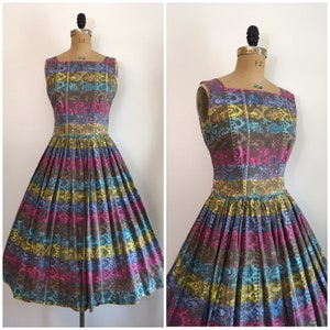 Vintage 1950s Dancers Novelty Print Dress 50s Summer Sundress