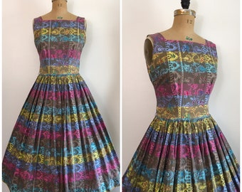 Vintage 1950s Dancers Novelty Print Dress 50s Summer Sundress