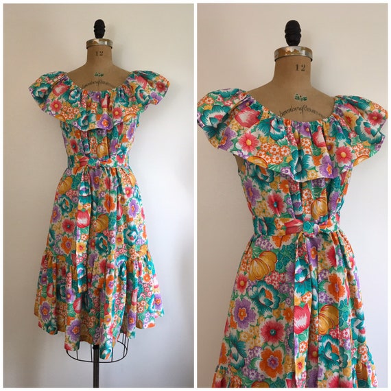 Vintage 1980s Ashley Ames Floral Tent Dress 80s Bo