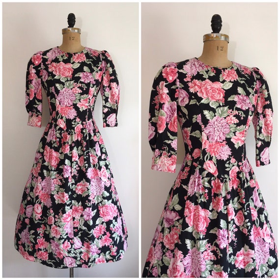 Vintage 1980s Lanz Floral Garden Party Dress 80s P
