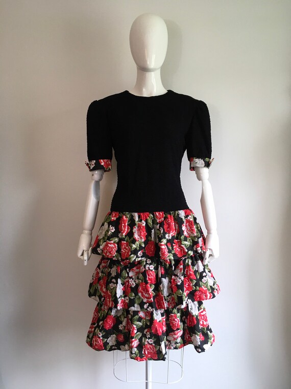 Vintage 1980s David Warren Rose Print Ruffle Part… - image 2