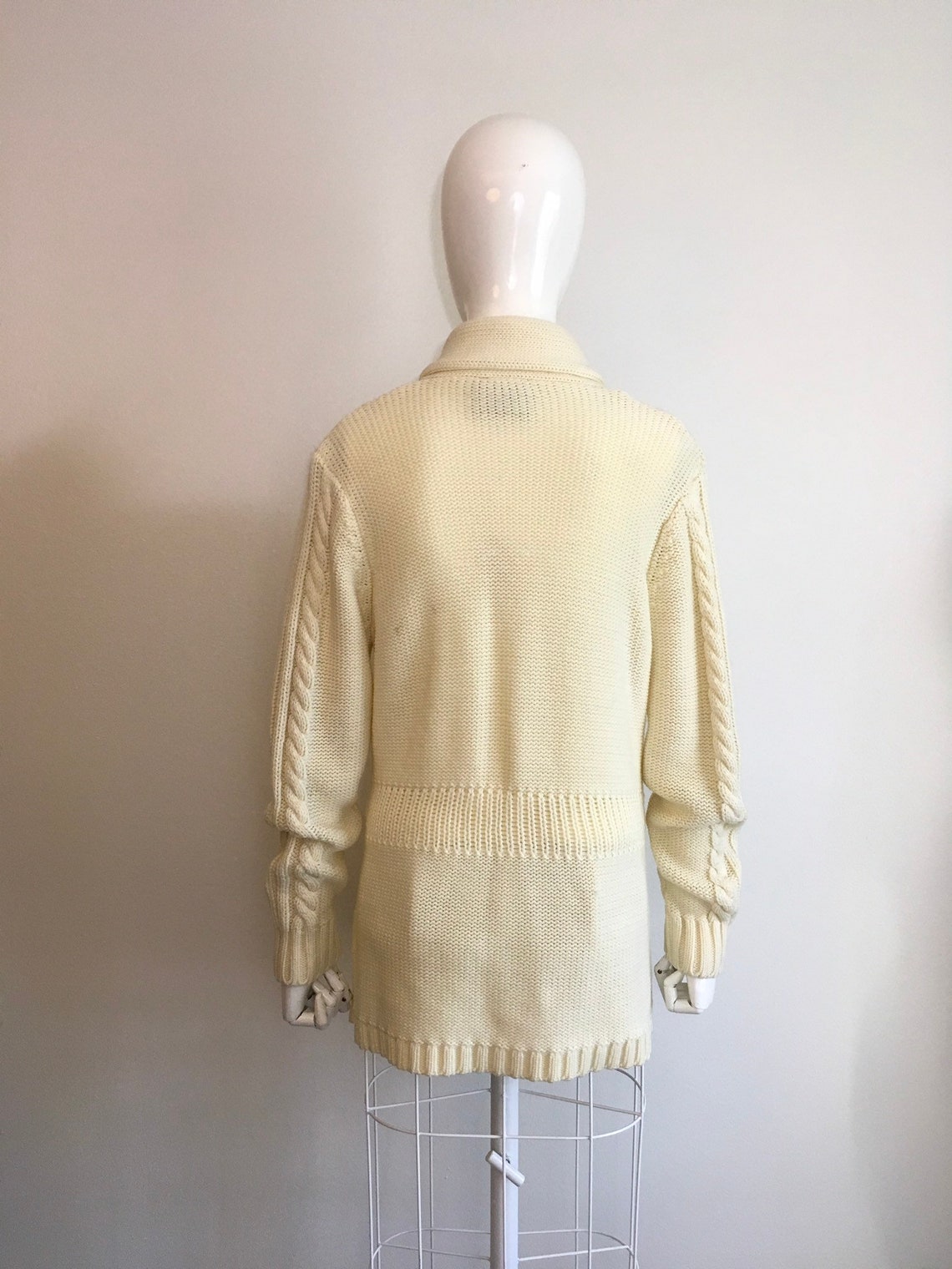 Vintage 1970s Cable Knit Cardigan 70s Grandpa Sweater Shawl - Etsy