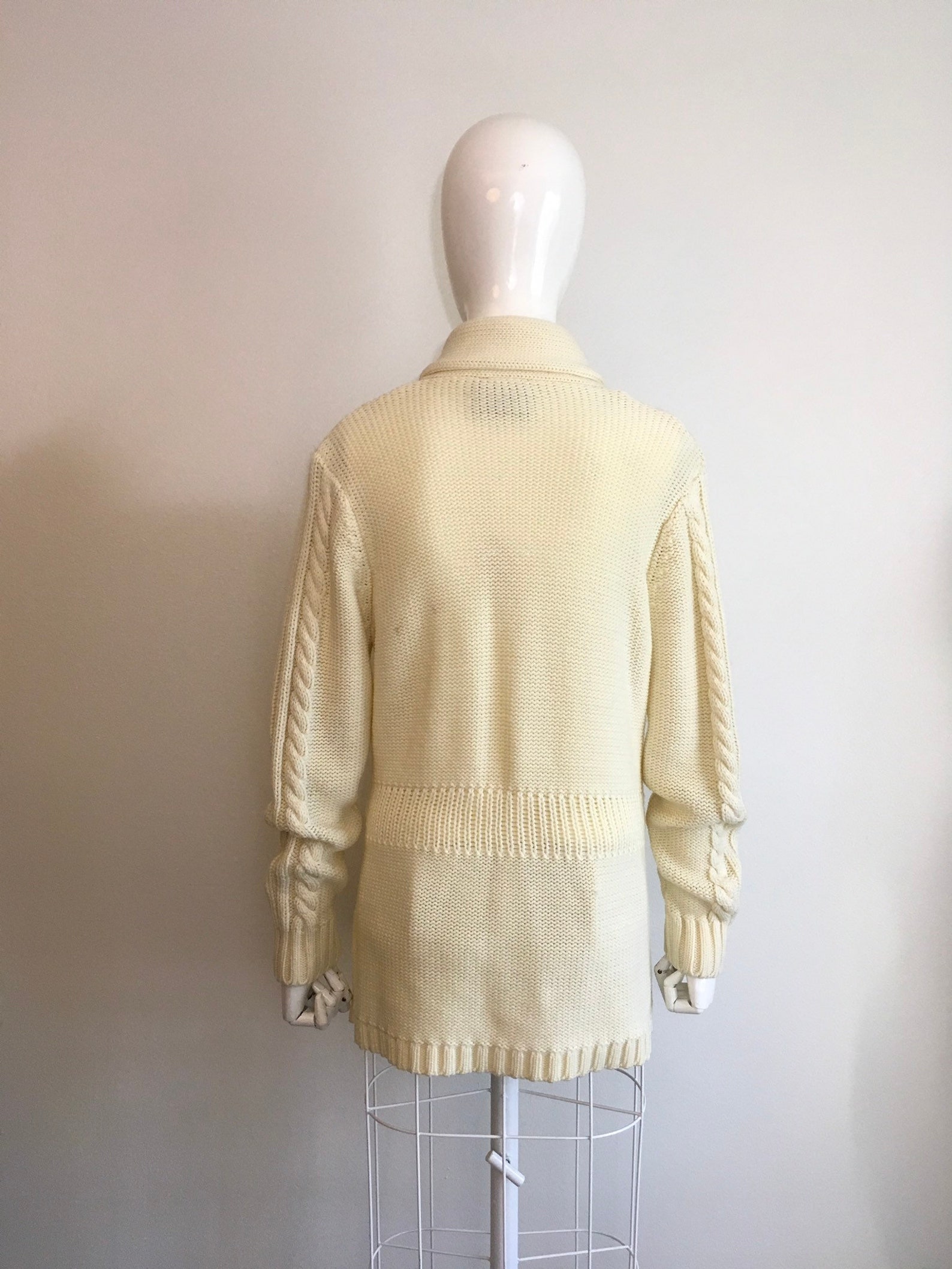 Vintage 1970s Cable Knit Cardigan 70s Grandpa Sweater Shawl - Etsy