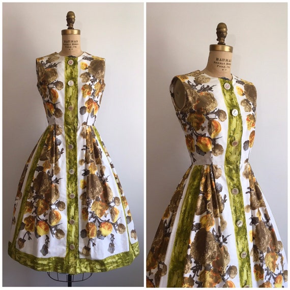 1950s Floral Sundress 50s Vintage Cotton Button Do