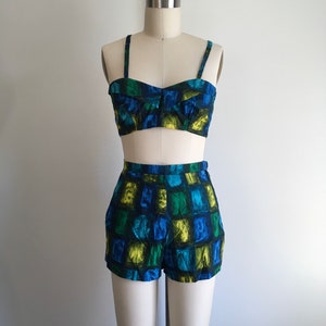 Vintage 1950s 1960s Myers Blue Bikini 50s 60s Swimsuit Bathing Suit Playsuit image 1