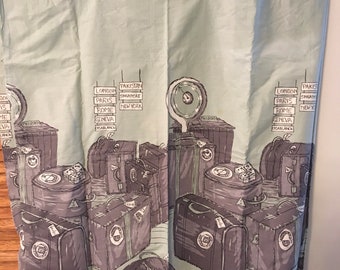 Vintage 1950s Travel Novelty Print Fabric 50s Suitcase Border Print Fabric Paris London New York