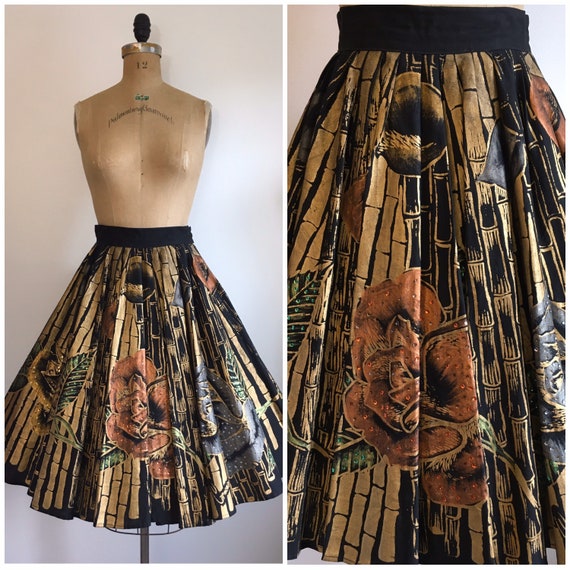 1950s Painted Mexican Skirt 50s Circle Skirt Roses