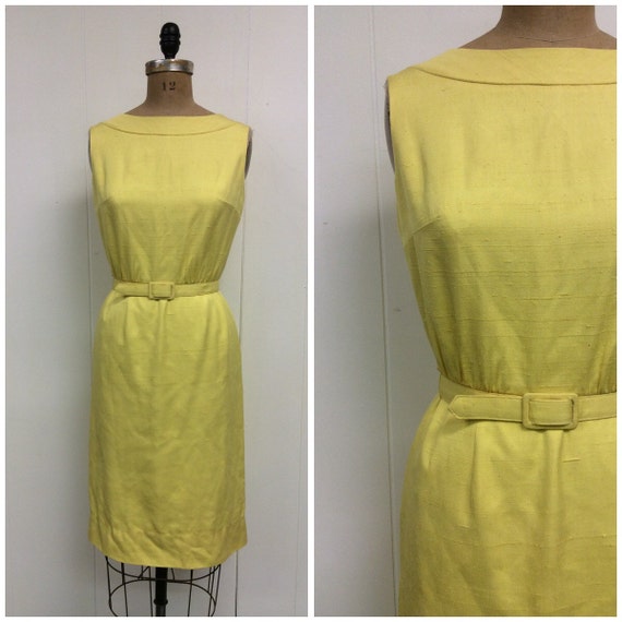 RESERVED Vintage 1950s 1960s Yellow Silk Dress 50… - image 1