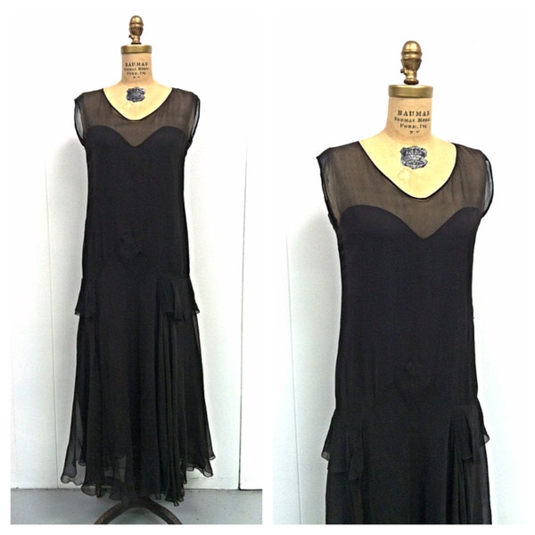 1920s Chiffon Ruffle Dress 20s Flapper