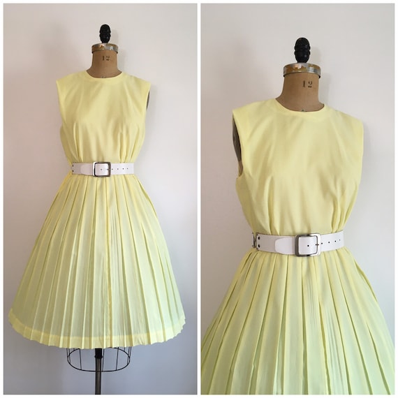 Vintage 1960s Lemon Chiffon Dress 60s Yellow Sundr