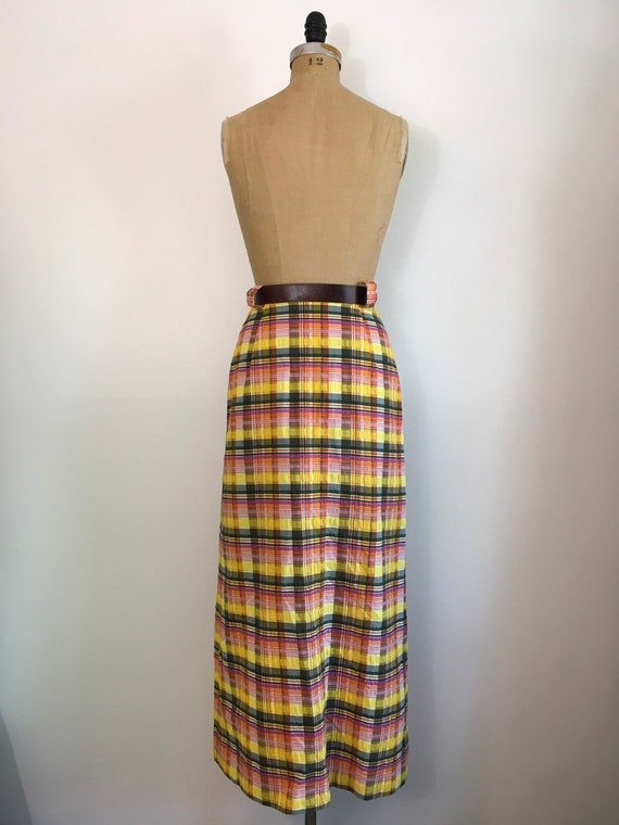 Vintage 1970s Prestige Yellow Plaid Maxi Skirt 70… - image 4