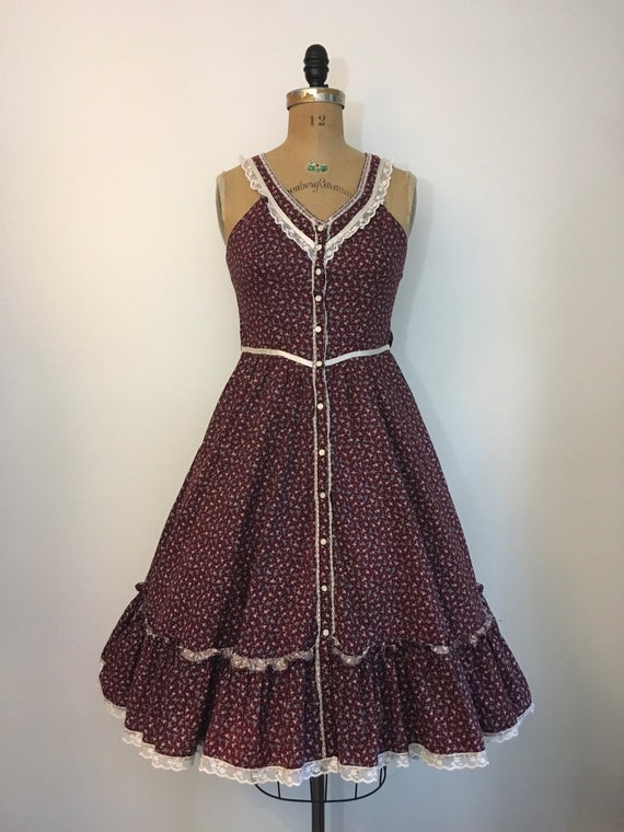 Vintage 1970s Gunne Sax Floral Lace Prairie Dress… - image 2