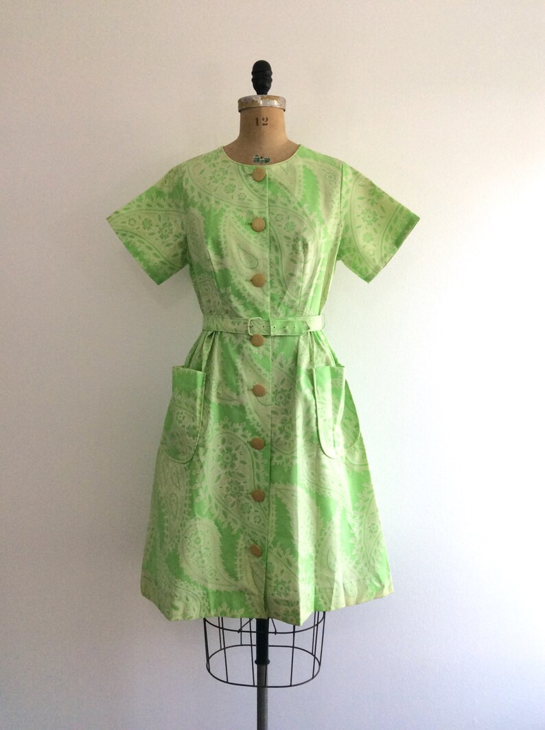 1950s 1960s Green Paisley Dress 50s 60s NOS NWT Penneys | Etsy