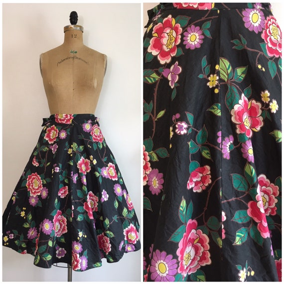 Vintage 1950s Joan Lord Floral Chintz Skirt 50s