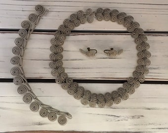 Vintage 1950s 1960s Demi Parure Necklace Set 50s 60s Twisted Coil Bracelet Earrings Modernist Jewelry
