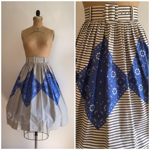 Vintage 1950s Bandana Novelty Print Skirt 50s Bord