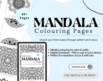 Mandala Malbuch | Ausmalbilder zum Ausdrucken | Meditation, Achtsame Färbung | Digital Download Entspannung Stress Relief