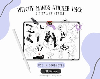 Witchy Hands Sticker Pack | Digital GoodNotes Stickers Printable | Celestial Mystical Journal Stickers | Digital Download for Planner