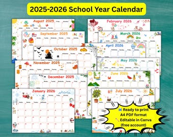 2025–2026 School Year Calendar PDF – Editable and Printable Academic Planner | For Teachers, Homeschool, Parents and Kids