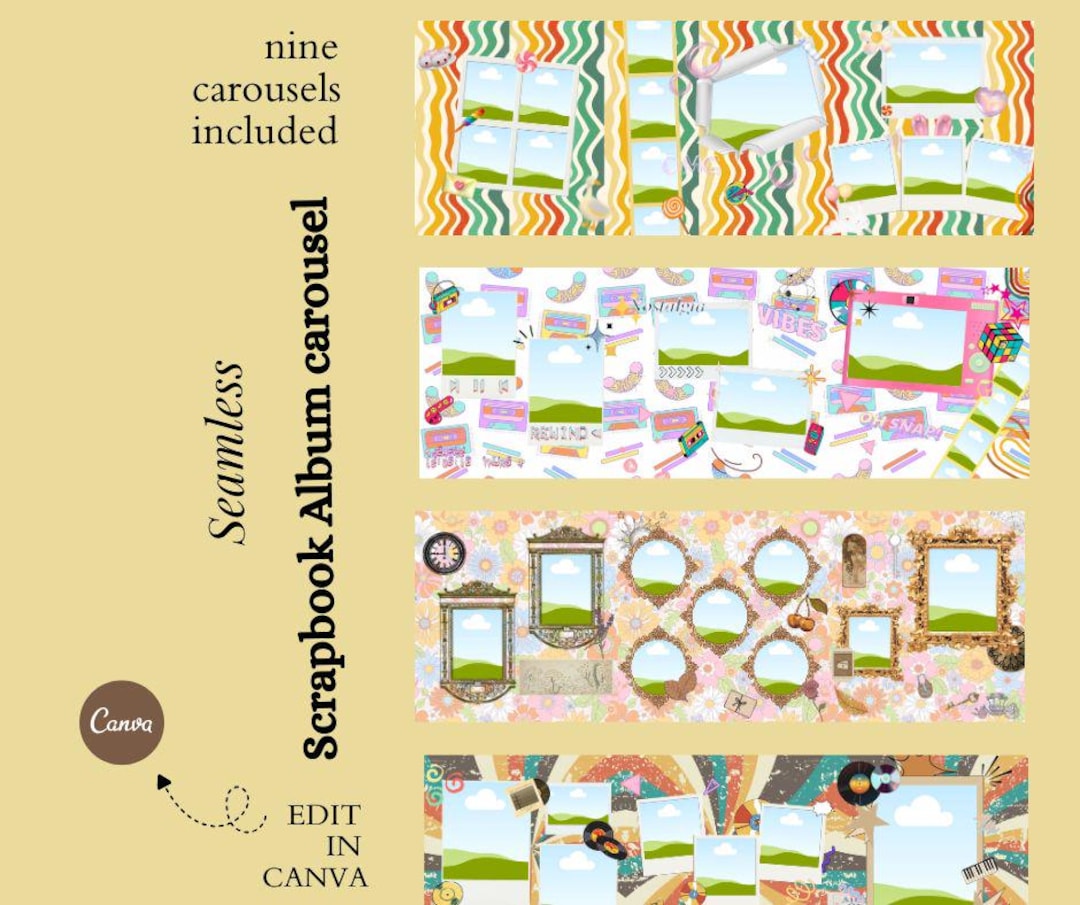 Vintage Scrapbook Instagram Carousel Templates, Canva Social Media ...