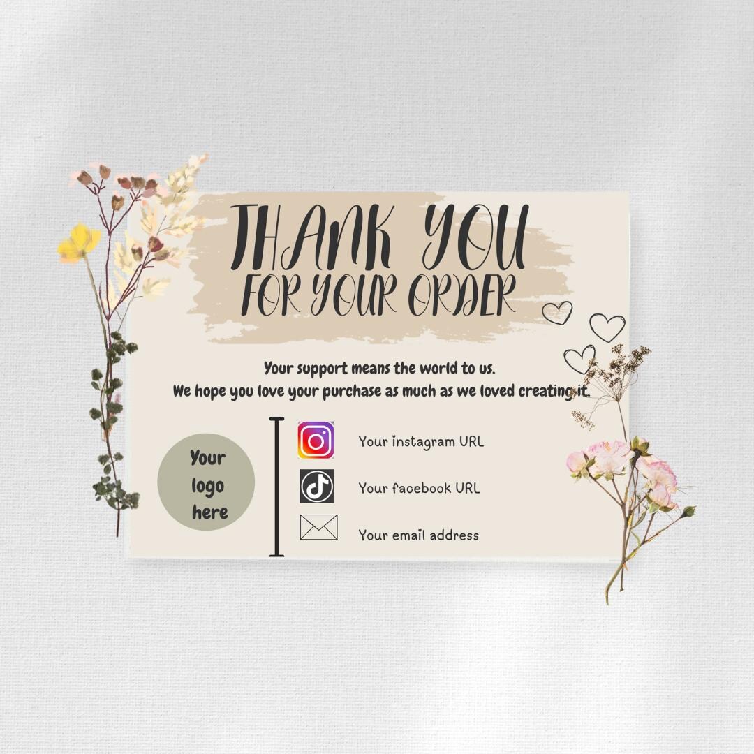 Editable Thank You Card Template Canva Small Business Thank You Card ...