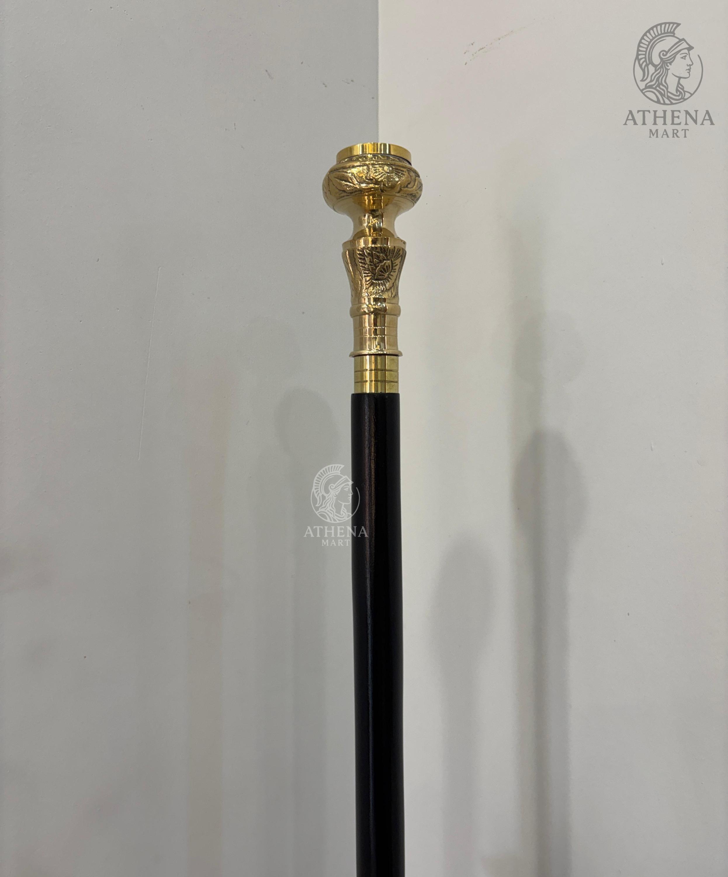 Luxury Vintage Brass Compass Walking Cane, Victorian Wooden Walking ...