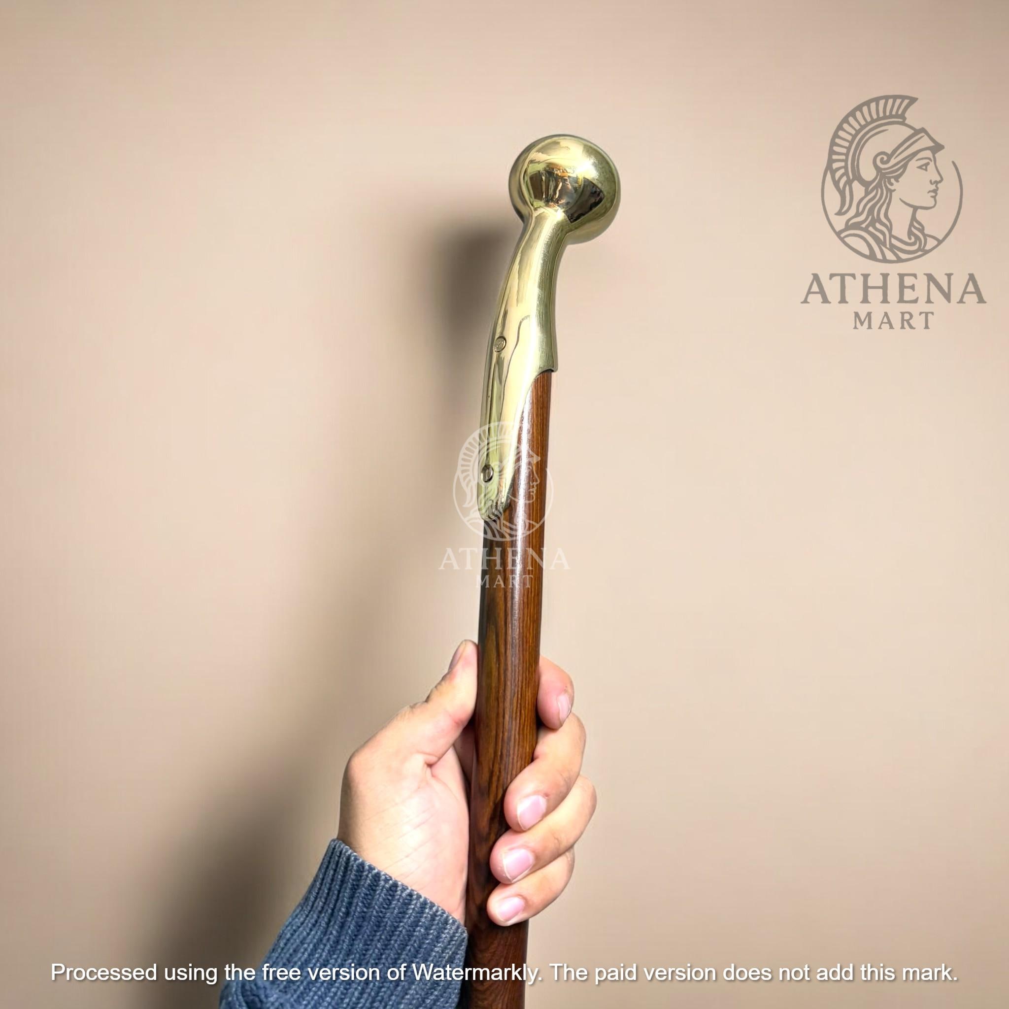 Antico Bastone Da Passeggio Manopola Ottone Manopola Manico Testa - Foto 6