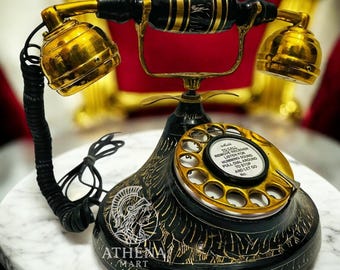 アンティーク 真鍮製 ダイヤル電話 ヴィンテージ真鍮製ロータリーダイヤル電話：アンティークスタイルの