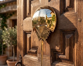 Solid Brass Horseshoe Crab Door Knocker | Handmade Stingray Door Bell | Nautical Vintage Decor Accent | Elegant Housewarming Gift