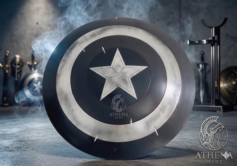 Benutzerdefinierte Black Captain America Shield Metall Movie Prop 1/1 handgefertigten Aluminium Kampf getragen Schild für Cosplay & Wand-Dekor Bild 11