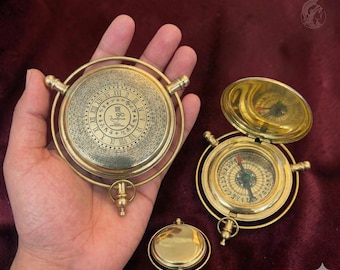 Personalized Vintage Brass Zodiac Compass Alethiometer Style, Engraved Pocket Nautical Compass with Push Button, Antique Maritime Gift