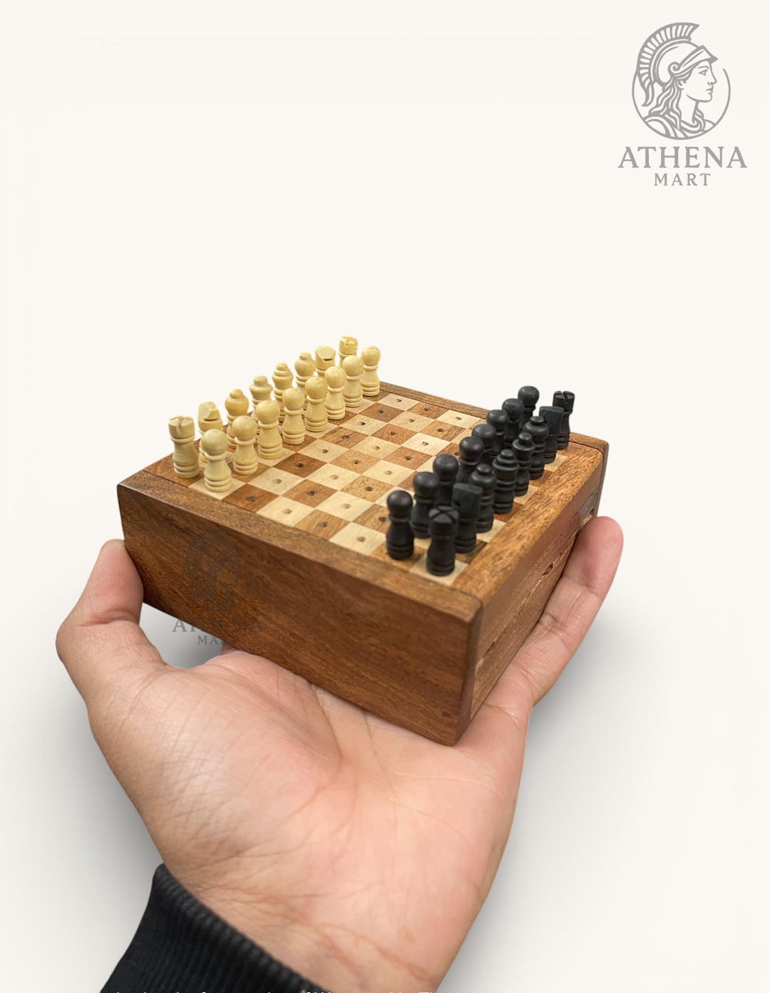 Mini Wooden Chess Set - Travel Chess Kit With Folding Board - Handmade ...