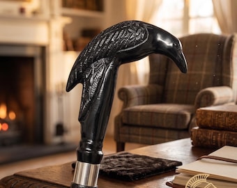 Raven Walking stick Gothic Steampunk Walking cane Black Crow Head Cane Victorian Collectible Gift for Men Cosplay Cane