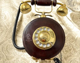 クリスマスギフト、木製電話、アンティーク電話、アンティーク固定電話