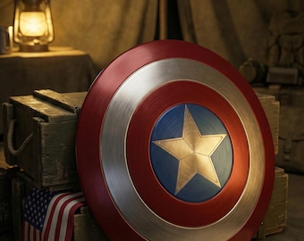 Réplica del escudo del Capitán América a escala 1:1 / Escudo de cosplay portátil con correas de cuero / Decoración de superhéroe de tamaño real