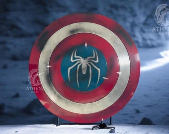 Battle Damaged Spider-Man Captain America Shield | 1:1 Metal Prop Replica & Wall Decor | Custom Avengers Crossover | Cosplay Gift for Him