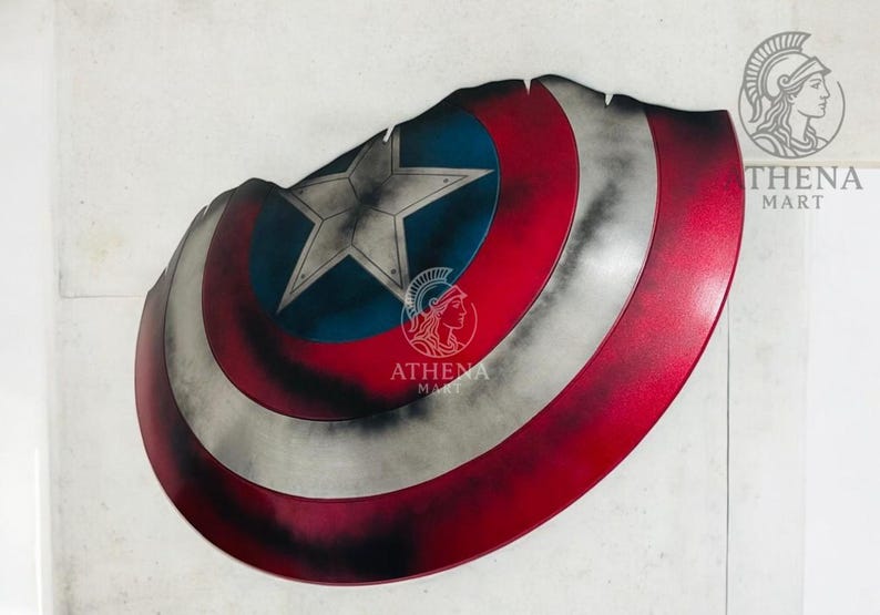 Captain America Shield 22″ Battle Damaged – Handmade Marvel Cosplay Prop & Wall Decor, Full or Broken Shield | Avengers Gift image 4