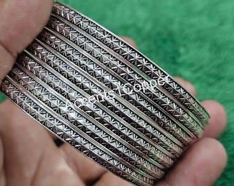Sterling Silver Bangle Set: Handmade Boho Stacking Bangles, Set of 7