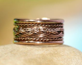 Handmade Copper Twist Ring, Chunky Rustic Band