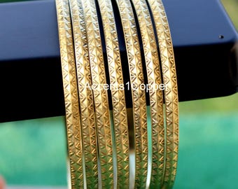 Solid Brass Bangles, Set of 7, Golden Indian Boho Style