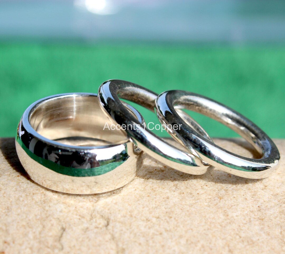 Chunky 925 Sterling Silver Dome Ring Set | Triple Band Boho Jewelry - Etsy