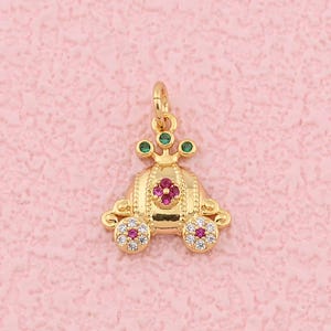 Charming 18K Gold Filled Pumpkin Carriage Pendant with CZ Stones for Fairytale Inspired Jewelry Lovers 13x15mm