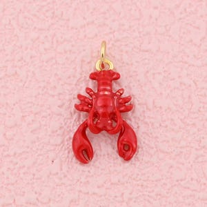 Bright Red Lobster Charm in 18K Gold Filled Style for Beach Inspired Jewelry Making and Accessories 11x20mm