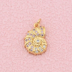 Pendentif coquillage rempli d&#39;or 18 carats avec accents de zircone cubique pour collier à monter soi-même bracelet fabrication de bijoux 13 x 19 mm