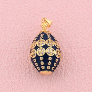 Elegant 18K Gold Filled Blue Egg Pendant with Enamel Surface and Sparkling Zircon Crystals for Necklace 18x34mm