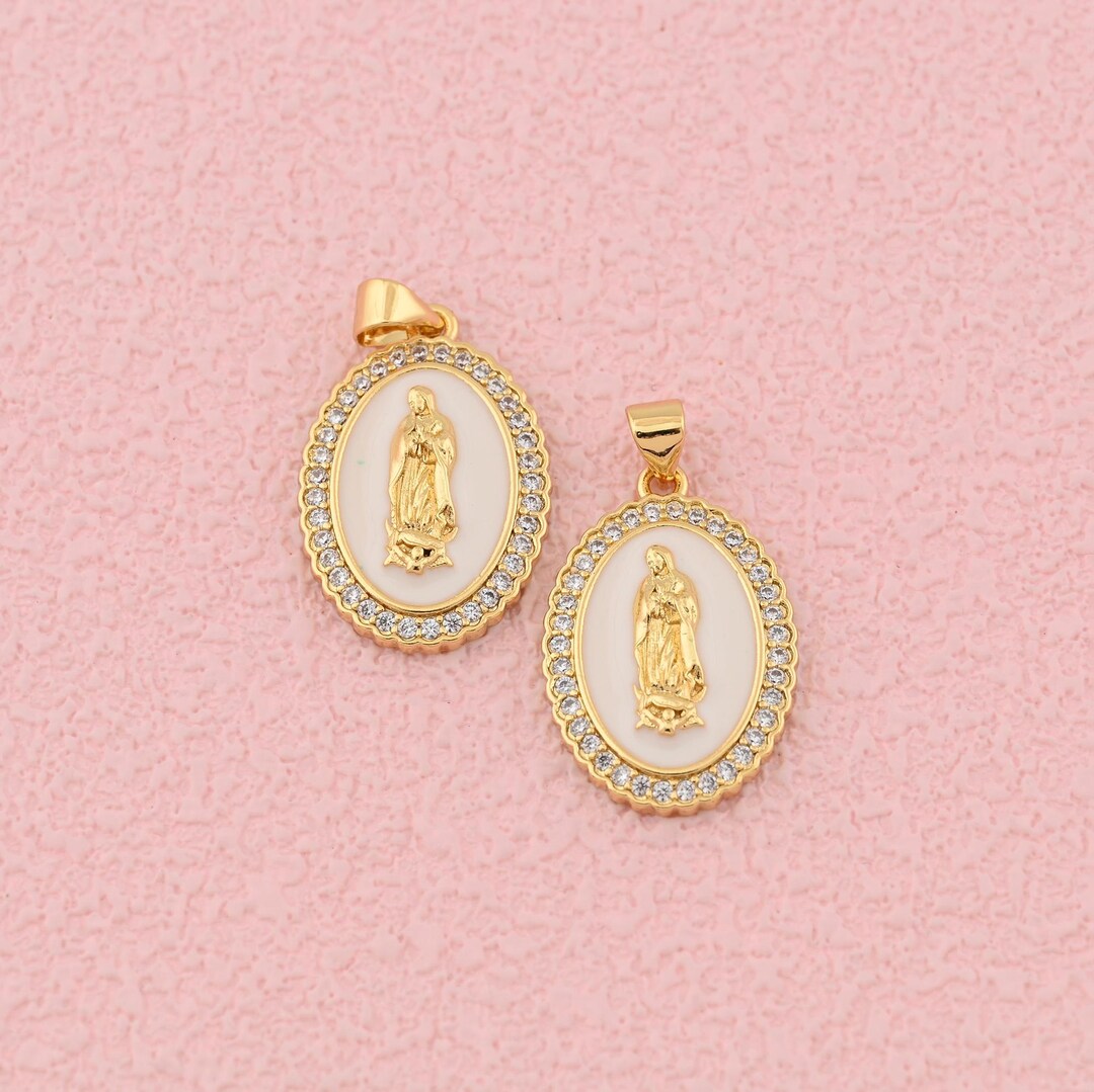 Catholic Virgin Mary Pendant in 18K Gold Filled Oval Design With Shell ...