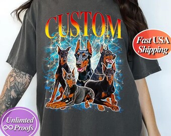 Camiseta vintage para mascotas con colores personalizados y cómodos, retrato personalizado para perro o gato, foto y nombre, regalo conmemorativo, estilo pirata de los años 90